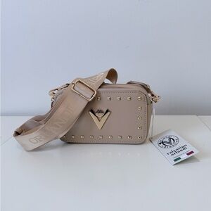 Valentino Tan Crossbody Bag with Gold Accents